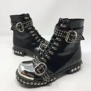 Jeffery Campbell Gustine Patent Faux Leather Metallic Cap Toe Combat Boots